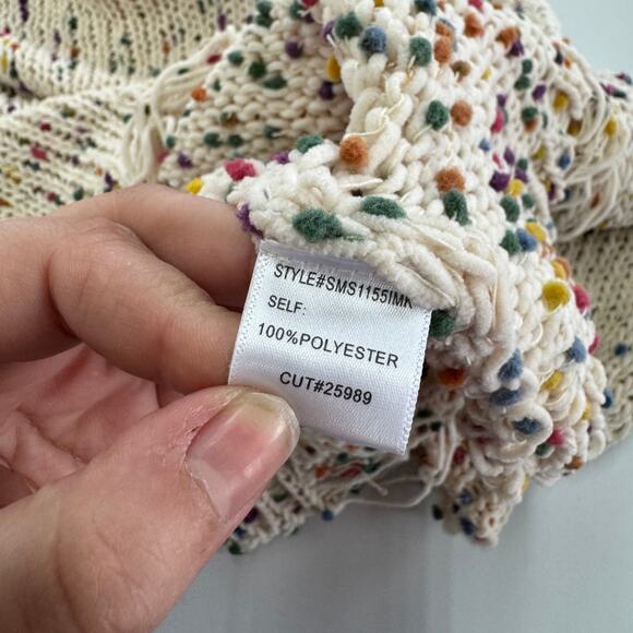 Tularosa Sweater Womens X Small Cream Confetti Distressed Chenille Knit Pom Pom - Picture 8 of 11